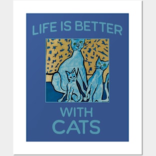 Abstract Naive Blue Life is Better with Cats Posters and Art